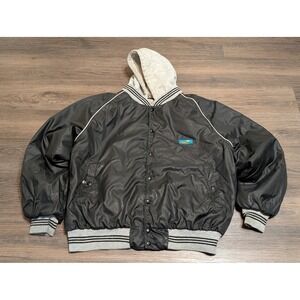 Vintage 1973 Cabelas Hooded Bomber Jacket Mens Large Black Nylon Snap Front